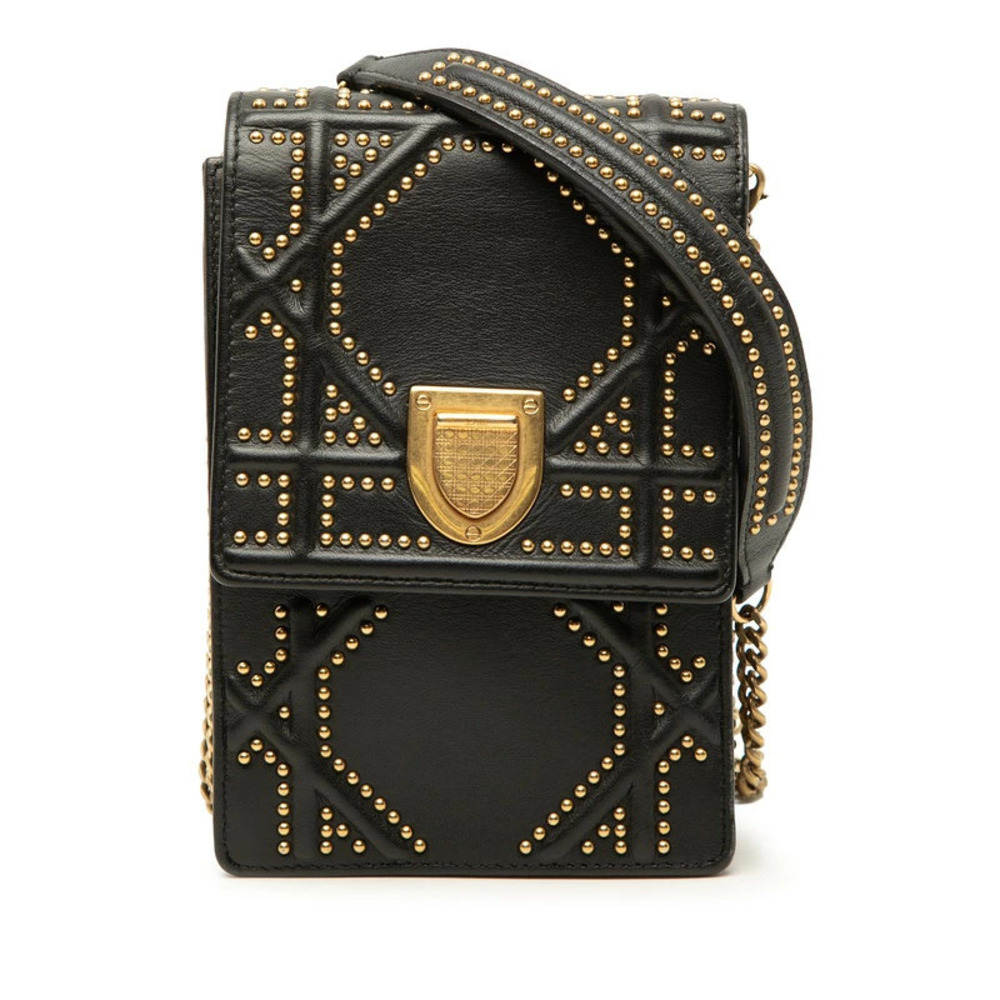 Christian Dior Ama Chain Leather Crossbody Bag Gold Black